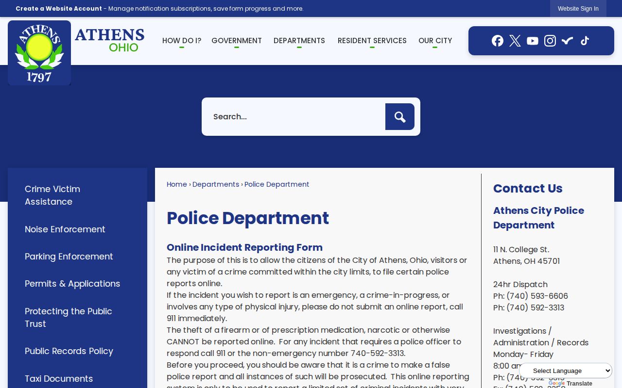 Athens Police Department official arrest records source